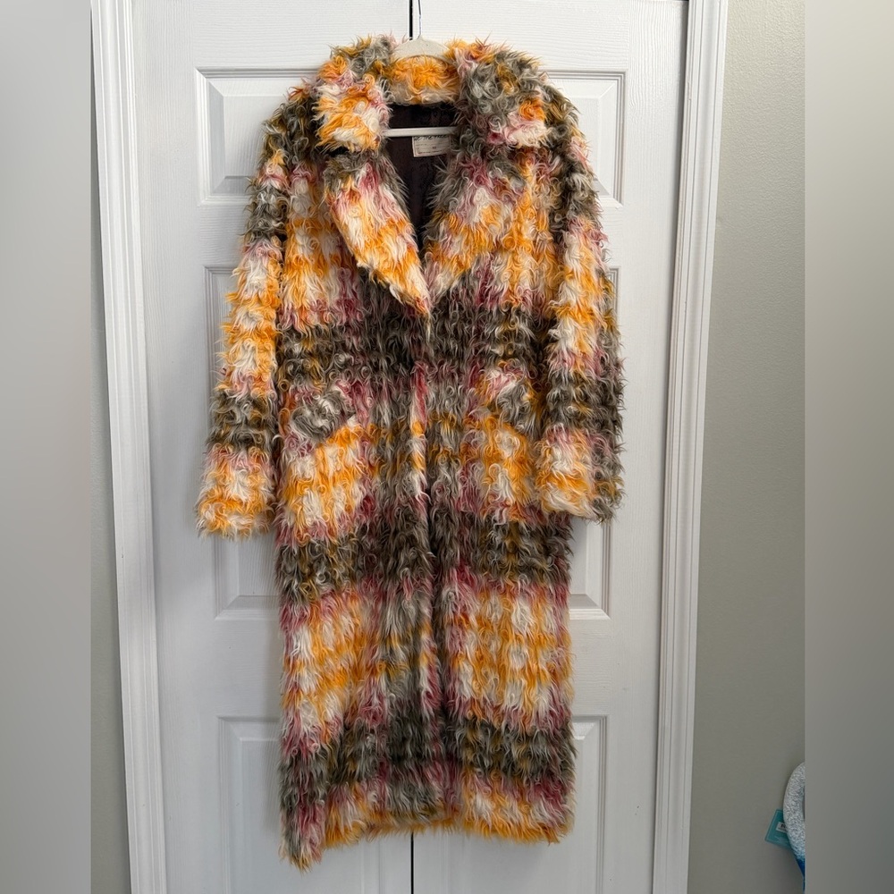 Free People We The Free Cardi Plaid Faux Fur Coat XS - Picture 3 of 5